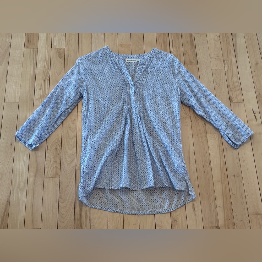 Roller Rabbit Blue and White Patterned Cotton 3/4 Sleeve Tunic Top XS